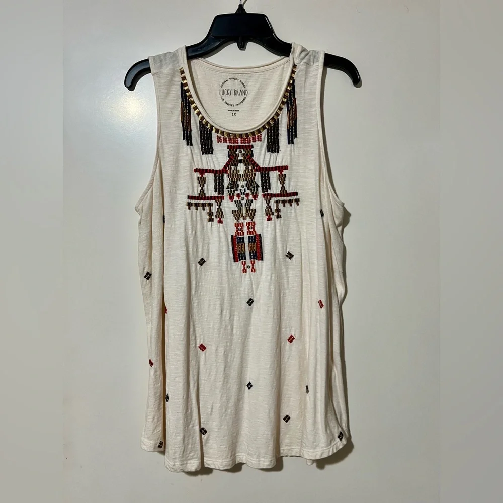 Lucky Brand Women's Boho Embroidered Tank Top
